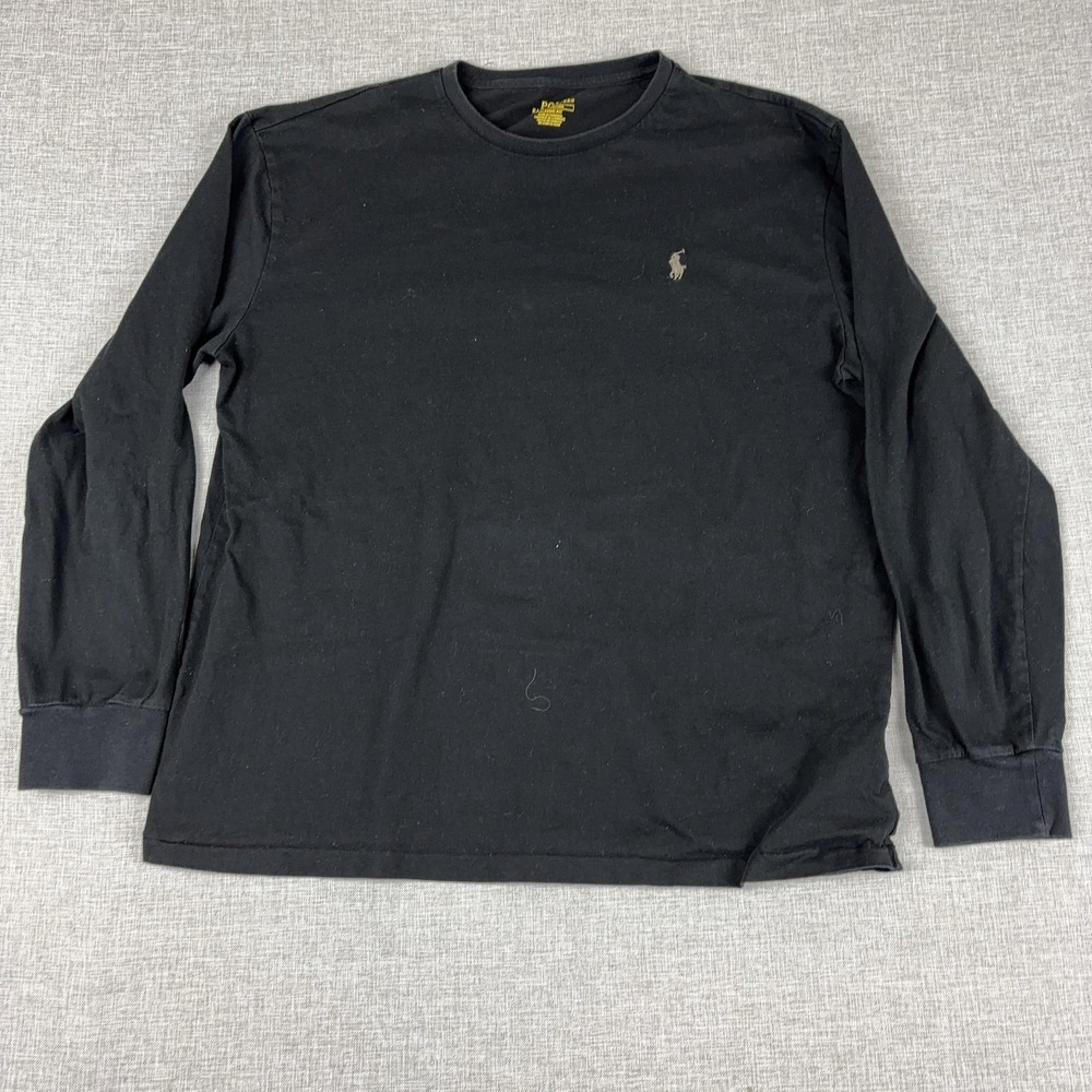 Polo Ralph Lauren Shirt Mens L Black Long Sleeve Tagless‎ Logo Cotton Jersey